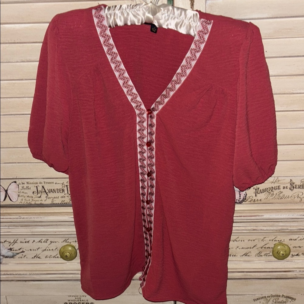 Women's Red V-Neck Top